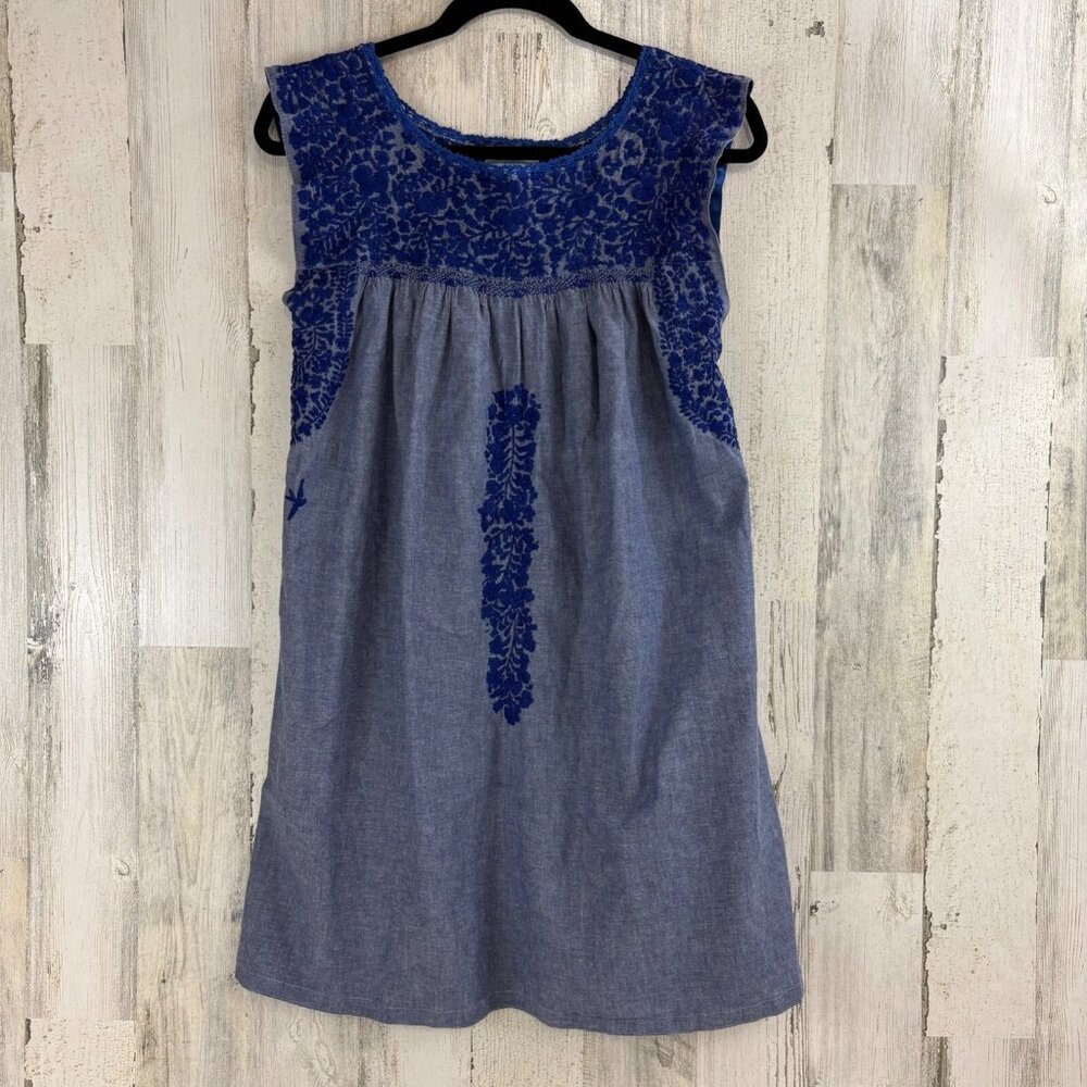 Mi Golondrina Blue Embroidered Mini Dress